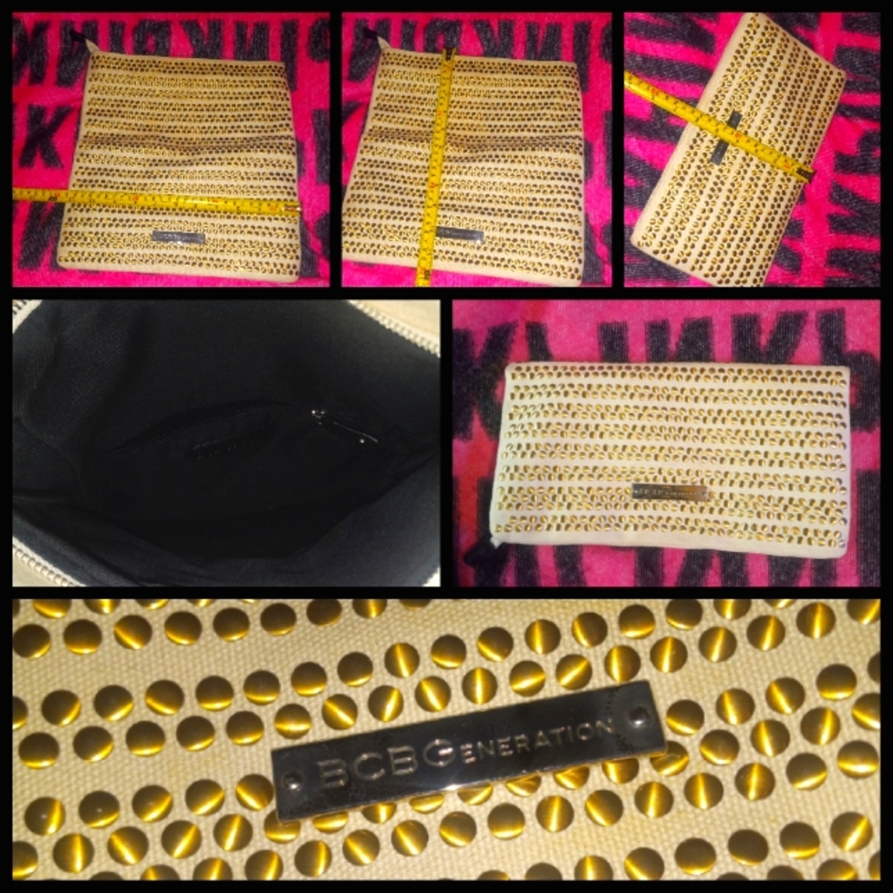 Bcbgeneration Fold Over Zip Clutch w/ Gold Sequins & Black Cloth Lining